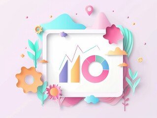 Poster - Colorful 3D infographic with charts, graphs, and floral design elements. Perfect for data visualization or presentation template.