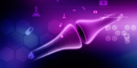 Wall Mural - 3d rendering synapse and neuron cells sending electrical chemical signals