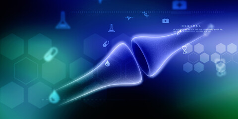 Wall Mural - 3d rendering synapse and neuron cells sending electrical chemical signals