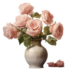 Wall Mural - PNG Roses in vase on a table painting art flower