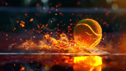 Wall Mural - Fiery Tennis Ball in Dramatic Motion with Vivid Colors