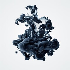 Poster - Abstract black ink swirling in water creating artistic patterns on a white background. Perfect for modern designs and creative projects.