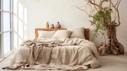 Wall Mural - bedroom beige linen