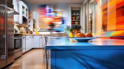 Canvas Print - vibrant blurred interior home kitchen