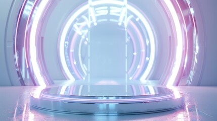 Poster - A futuristic white illustration with a cyber punk sci-fi style and glass digital wall rendering in 3D