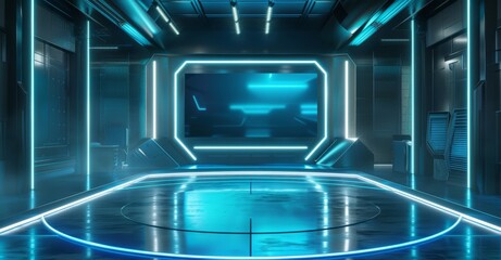 Poster - Stylish, virtual TV show background with a monitor. Excellent for TV shows, technology or launch events.