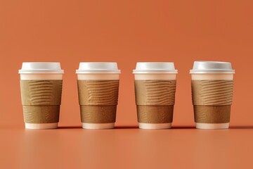 Wall Mural - A row of coffee cups sitting on a table, waiting to be filled with hot beverage