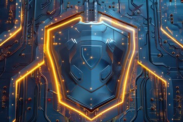 Poster - a close-up shot of a computer circuit board with a shield covering part of it, suitable for tech-rel