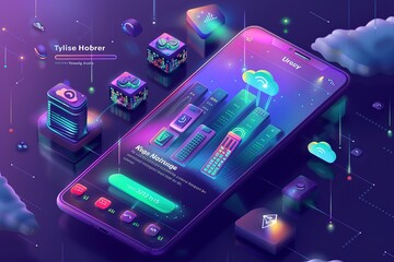 Poster - A cell phone with a purple background and a purple screen