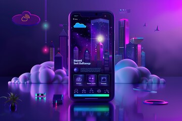 Poster - A cell phone is displayed with a city skyline in the background