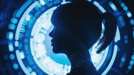 Poster - A silhouette of a woman standing in front of a clock