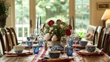 Fototapeta Tulipany - Fourth of July Dining Room with Festive Table Setting and Centerpiece