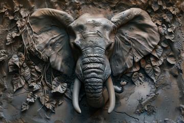 a 3d bas-relief elephant. Generative AI