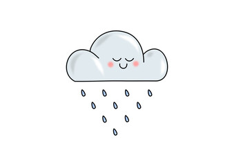 Happy little rain cloud, smiling cartoon character rain cloud, children’s book illustration