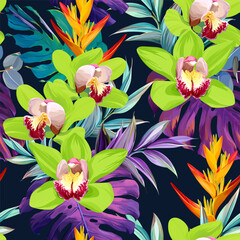 Wall Mural - Tropical pattern. Paradise plants and flowers. Hawaiian pattern. Exotic, tropics