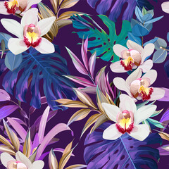 Wall Mural - Tropical pattern. Paradise plants and flowers. Hawaiian pattern. Exotic, tropics