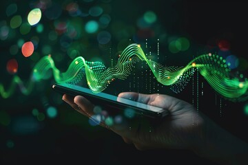 Poster - business technology analysis finance concept stock digital graph chart screen market mobile phone global background