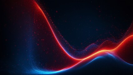 Fototapete - A mesmerizing 3D render of a vibrant energy flow, depicted as a swirling wave of red and blue particles against a dark background. This abstract representation evokes a sense of dynamic movement