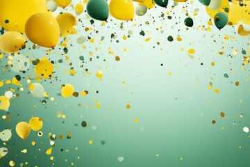 Green background with yellow confetti, ideal for custom textengaging design for diverse messages.