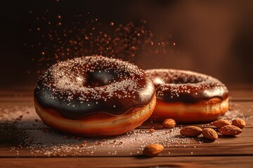 sweet food donut dessert snack tasty bakery glazed round sugar breakfast unhealthy chocolate delicious