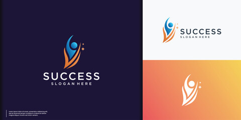 Wall Mural - success people logo creative, abstract shape reaching star design concept