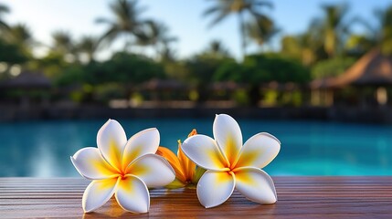 Poster - frangipani flower on the pool