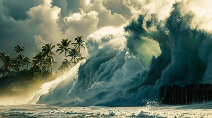 Canvas Print - Tsunamis unleash their fury, a reminder of the ocean's untamed power and primal force.