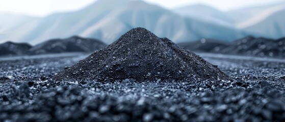 Canvas Print -  A mound of dirt in the foreground, surrounded by a vast expanse of open field In the distance lies a towering mountain