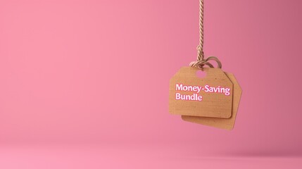 Money-Saving Bundle Tag on Pink Background.