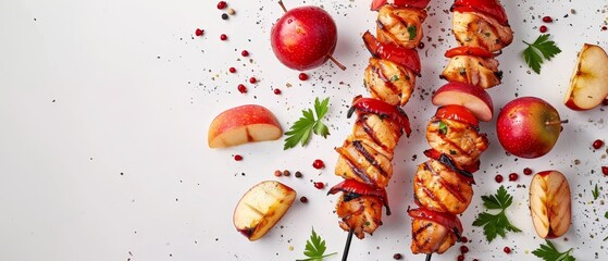 Canvas Print -  A tight shot of a skewer laden with apples and parsley