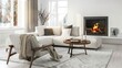 © ASA Creative - cozy living room interior scandinavian style, modern, minimalistic, fireplace, wooden table, couch
