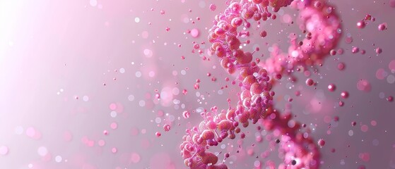 Wall Mural -  Close-up of a pink bead strand against a light pink backdrop, featuring water drops at the strand's base