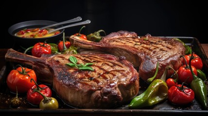 Wall Mural - roasting Ribeye steak with caram