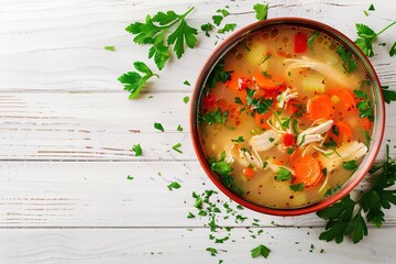 soup bowl food dish dinner vegetable healthy hot parsley homemade meat traditional plate lunch meal white tasty cuisine red fresh carrot background