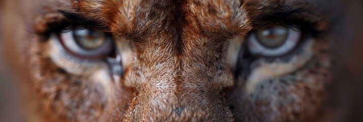  A tight shot of a brown and white animal's face, its eyes focused, background softly blurred