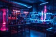 © Paisan - A futuristic lab shrouded in darkness, illuminated by flickering neon lights, showcasing the raw power and potential dangers of advanced technologies