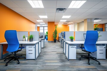 Poster - office business desk chair work corporation interior modern table workplace space room design computer