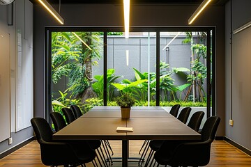 Poster - design interior business modern office empty table corporation furniture room chair indoor meeting nobody company architecture