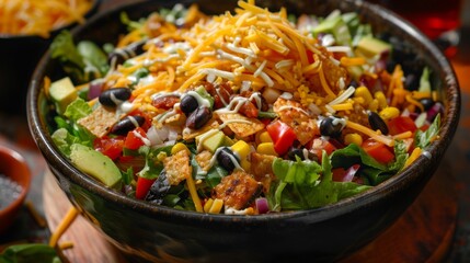 Wall Mural - Fresh Chicken Taco Salad Bowl with Colorful Vegetables. Cheesecake Factory Mexicali Salad