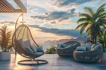 Wall Mural - summer hotel home house relaxation luxury beautiful view chair tropical sky modern terrace furniture resort