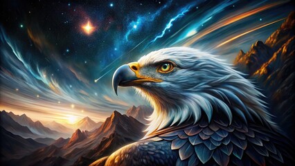 Poster - Majestic eagle with a mountainous background.