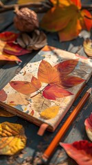 Poster - Autumnal Stationery with Hand-Drawn Fall Foliage and Textured Surfaces