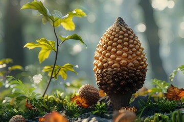 Sticker - Intricate Acorn Cap with Textures and Lighting in Nature-Inspired Botanical