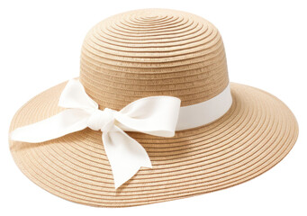 Sticker - PNG Beach straw hat ribbon white background headwear