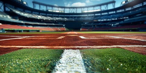 Wall Mural - ground level view, baseball field, professional stadium