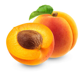 Sticker - Apricots with leaves isolated on transparent background.