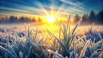 Poster - Frosty grass illuminated by the morning sun.