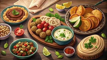 Delicious spread of Mediterranean dishes.