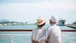 © dvoevnore - Mature asian couple on cruise ship enjoying the ocean view, back view, copy space