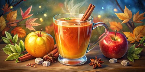 Poster - Hot spiced apple cider with cinnamon sticks.